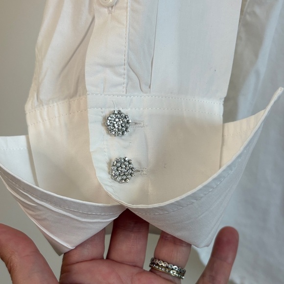 J. Crew Organic Cotton “Garçon” White Button-Up Blouse with Crystal buttons - Picture 5 of 6